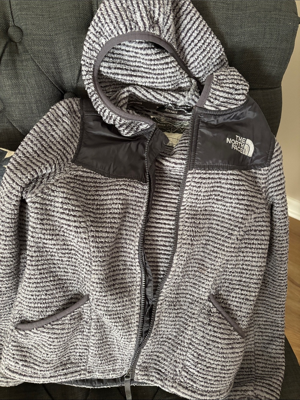 The North Face Kids Gray Hooded Puffer-Style Fleece Jacket